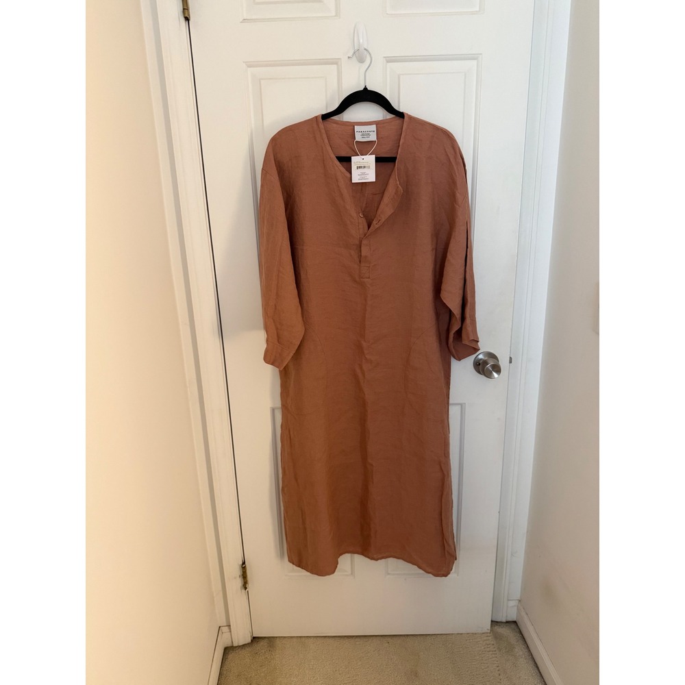 Parachute Linen House Dress Clay Terracotta Henley Midi Pockets Sz Small NWT